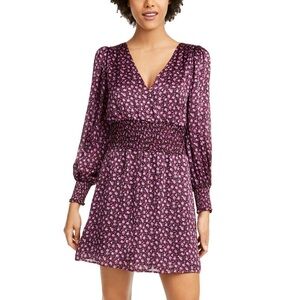 Leyden floral print smocked cowl-back long sleeve surplice cinch-waist dress